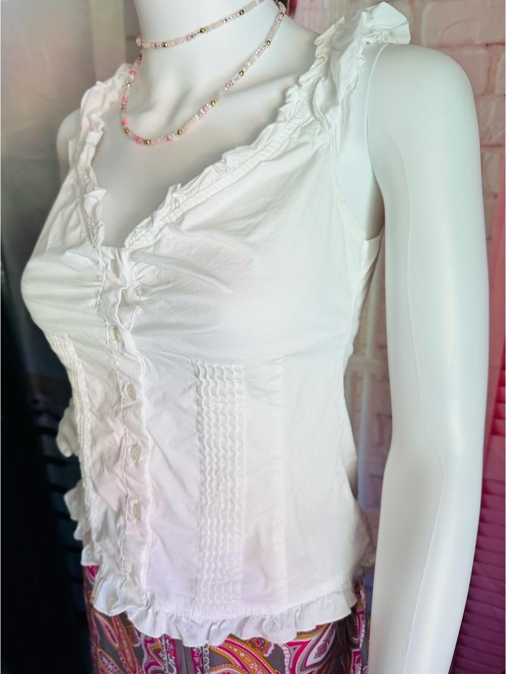 White Ruffle Button-Front Tank Top - Picture 3 of 7